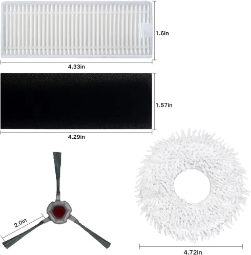 Replacement Parts for Yeedi Mop Station Robot Cleaner, X4 Mop, X4 Side Brush, X2 Filter (10)