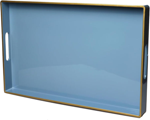 Spsyrine Blue Decorative Serving Tray with Handles, Elegant Plastic Coffee Table Tray