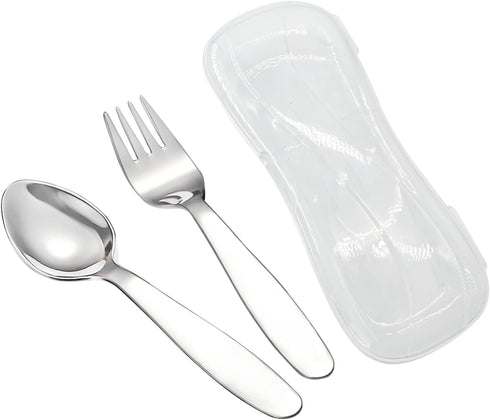VANRA 2 Pieces Children Fork and Spoon Set with Travel Case, 18/8 Stainless Steel Kids Flatware Set