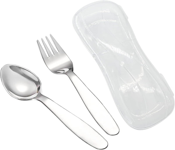 VANRA 2 Pieces Children Fork and Spoon Set with Travel Case, 18/8 Stainless Steel Kids Flatware Set