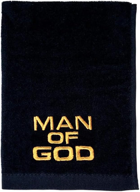 Swanson Christian Products Black Hand Towel Man of God with Gold Embroidery, Pastor Appreciation Gift, Face Towel
