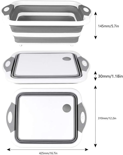 QiMH Collapsible Cutting Board, Foldable Multi-function Dish Tub for Washing Veggies, 8.5 Quart, Knife Included