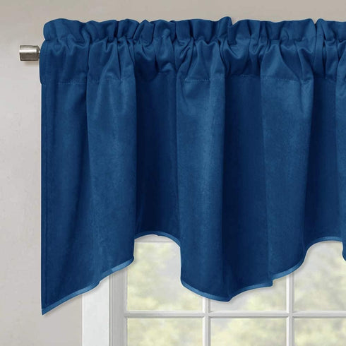 Luxury Velvet Valance Curtains, Light Blocking Small Window Scalloped Valance, 52 x 18-inch, Blue