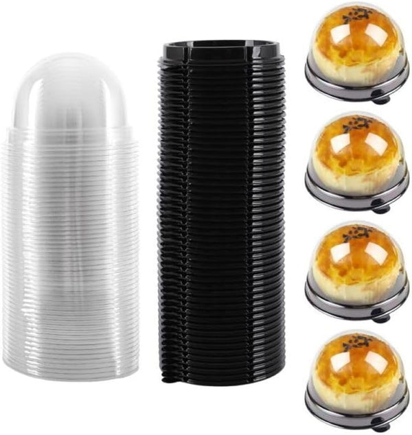 Hewnda 50 Pack Clear Plastic Mini Cake Box for Muffins, Cookies, Wedding, Birthday Gift Box (Black)