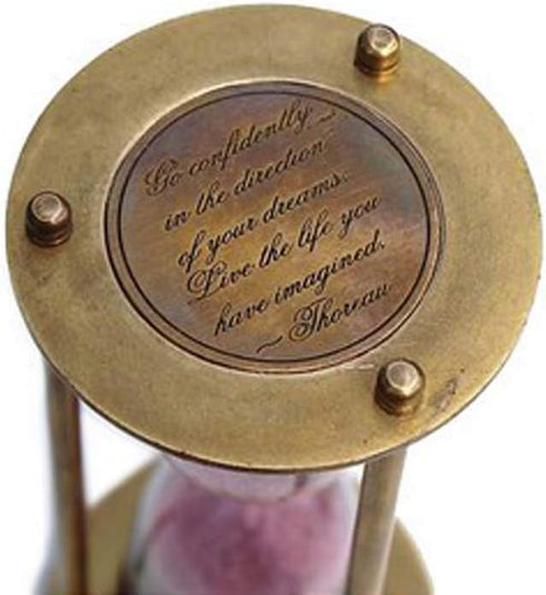 Brass Hourglass with Inspirational Quote, Go Confidently by Thoreau, Motivational Gift with Leather Case