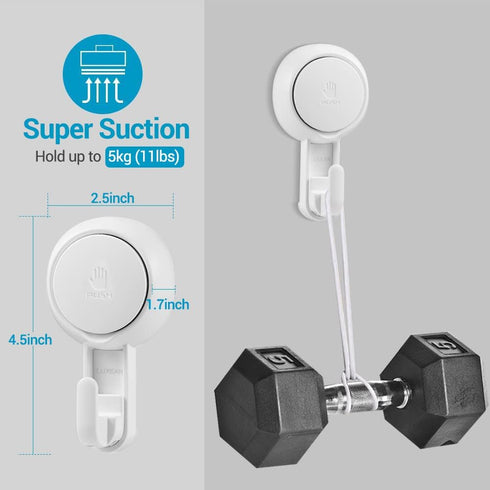 LUXEAR Reusable Suction Cup Hooks, Heavy Duty Hook for Bathroom, Kitchen, 4 Pack