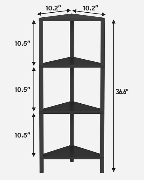 4-Tier BS05BK004 TUTOTAK Corner Shelf, Corner Bookshelf for Small Space, Narrow Display Corner Shelf Stand with Storage