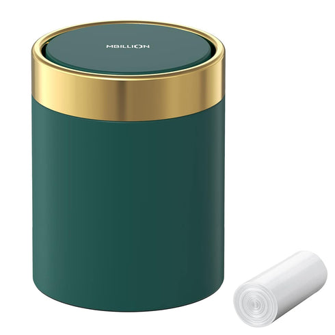 Mini Trash Can with Lid, Cute Metal Desktop Recycling Bin for Tabletop and Countertop Use, Dark Green