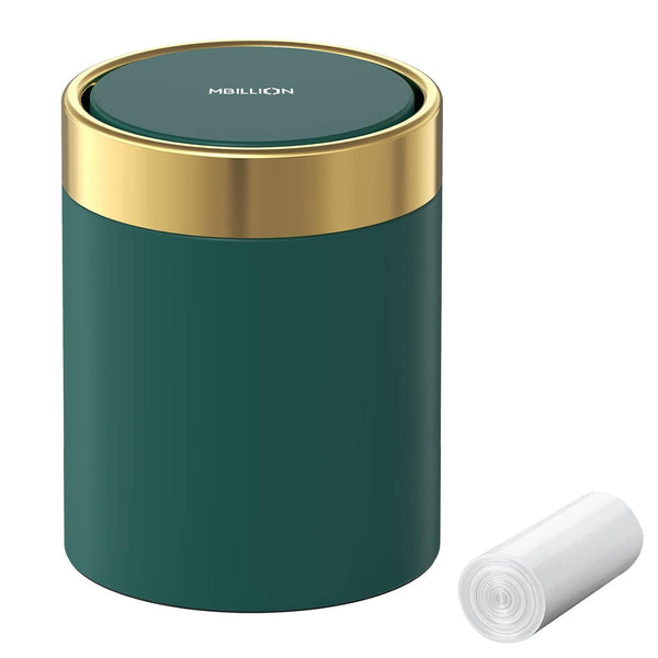 Mini Trash Can with Lid, Cute Metal Desktop Recycling Bin for Tabletop and Countertop Use, Dark Green