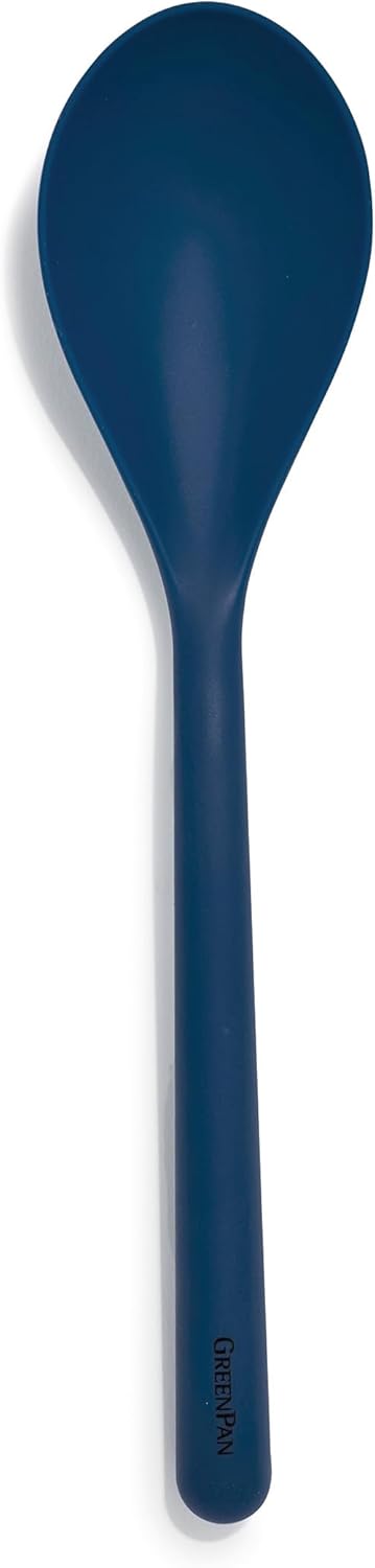 GreenPan Silicone Solid Spoon, Mixing Stirring Serving Kitchen Utensil, Flexible Rubber Nonstick Cookware, Blue