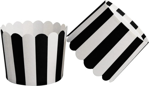 100 Pack Black and White Stripes Muffin Liners - Elegant Baking Cups for Cupcakes, Birthday Parties, Weddings