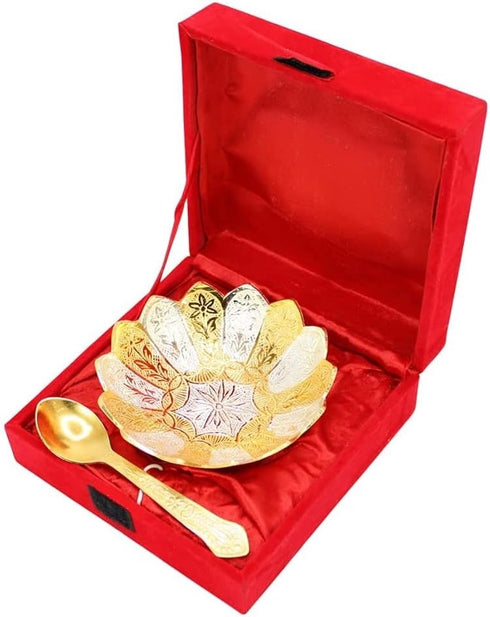 NOBILITY Gold & Silver Plated Bowl Spoon Set, Dessert Serving Sets for Wedding Gifts