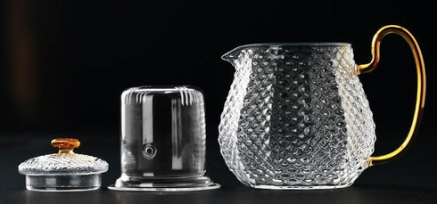 Glass Teapot Microwave Safe, 600ml (20oz) with Removable Infuser and Lid, Set of 4 Glass Tea Kettle