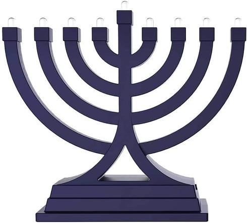Zion Judaica Mini LED Hanukkah Menorah, Battery or USB Operated, Blue, Multiple Light Settings for Chanukah