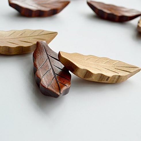 Japanese Natural Wooden Leaf Shape Chopstick Rest, 6 Pack Spoon Fork Knife Holder (Q151010)