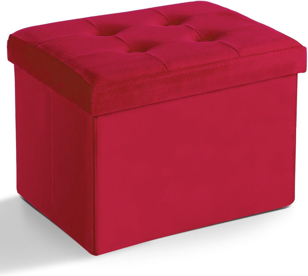 LINMAGCO Storage Ottoman Folding Foot Stool Velvet Foot Rest with Padded Modern