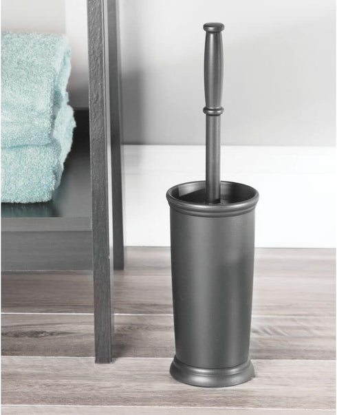mDesign Toilet Bowl Brush and Holder - Covered Bathroom Scrubber in Modern Holder - Space Saving Deep Cleaning Brush -