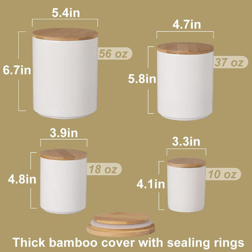 Set, Set 4 Sweejar Kitchen Canisters Ceramic Food Storage Jar Stackable Containers with Airtight Seal Wooden Lid