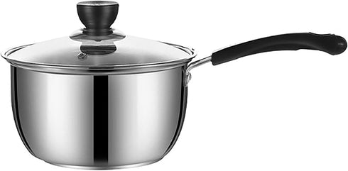 Stainless Steel Saucepan, 1.3 Quart Long Handle Milk Pot with Lid for Cooking, Boiling Milk, Soup (18cm)