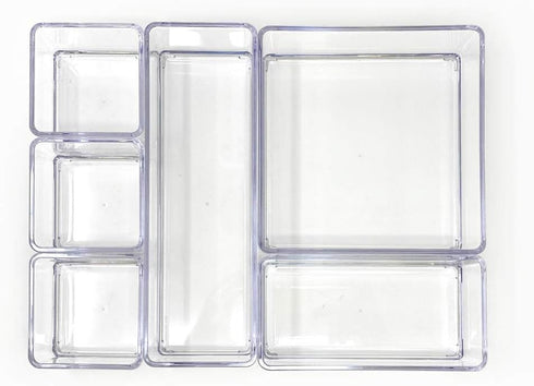 Isaac Jacobs 6-Tray Clear Acrylic Organizer Set, (Six Individual Trays), Multi-Purpose, Stackable Storage Solution for Makeup, Crafts, Desk, School, Office Supplies & More, for Bathroom, Kitchen by Isaac Jacobs