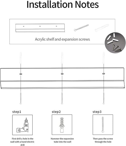 24 Inches 2 Pack (24 Inch) Sezanrpt Clear Floating Shelves for Wall, Acrylic Long Wall Shelf, Wall Mounted Shelves