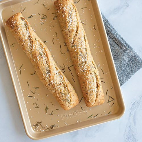 Nordic Ware Aluminum Nonstick, 15.125 x 10.625 44850 Naturals Non-Stick Jelly Roll Baking Sheet Rustproof Aluminium Tray, Gold by Nordic Ware
