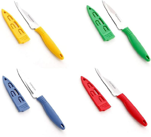 Kitchen Paring Knives Knife Sets - Set of 4 with Safety Sheath Cover, Red, Yellow, Blue & Green