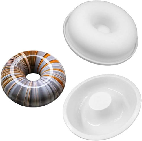 7 Inch Silicone Baking Molds, Fluted Tube Cake Pans, Non Stick Round Molds for Jello, Brownie - White