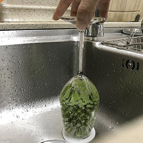 Hengkainsing Brush-Up Glass Brush with Suction Cup - Upright Stays in Sink for Kitchen Bottle Cleaning (Gray)