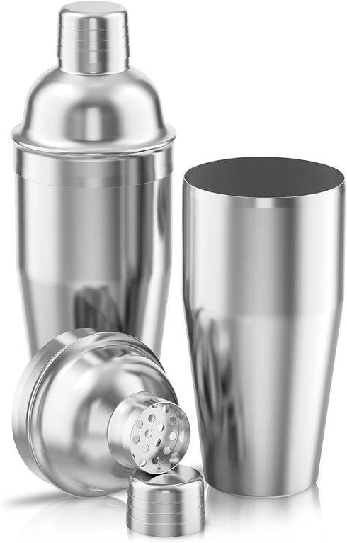Professional Stainless Steel Cocktail Shaker Set 24oz with Double Measuring Jigger, Built-In Strainer, Bartender Kit.