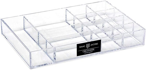 Isaac Jacobs 12-Compartment Clear Acrylic Drawer Organizer - Multi-Sectional Tray for Makeup & Office Supplies