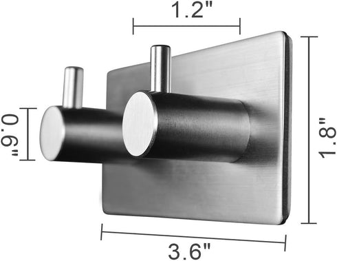 Wall Mounted Coat Hook Rail, Self Adhesive Stainless Steel Hanging Hooks Rack for Hallway Kitchen Storage (2-hook)