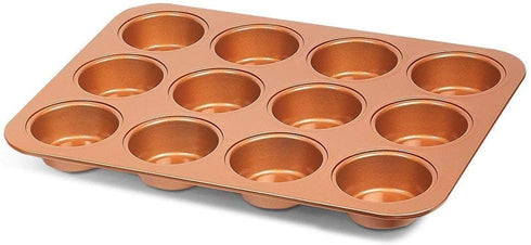 Copper Professional Healthy 12 Cup Cake and Muffins Baking Pan Sheet, Oven and Dishwasher Safe