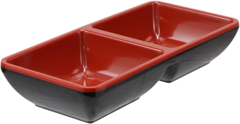 Ebros Red And Black Melamine Traditional Design Condiments Bowl, Ketchup BBQ Soy Sauce Dipping Dish with Divider