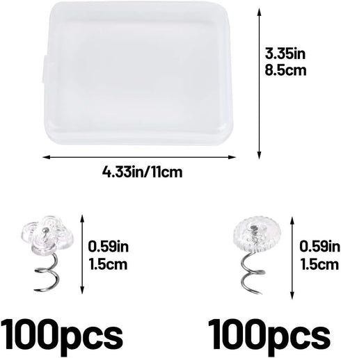 LUNARM 200 PCS Upholstery Tacks | Clear Heads Twist Pins with Storage Box, 0.59 inches for Furniture Decoration