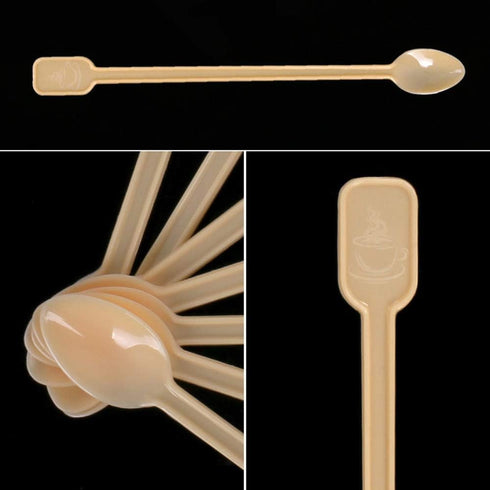 500 PCS Disposable Tiny Coffee Spoon, Beige Plastic Stir Cocktail Sticks, Mini Tea Stirrer