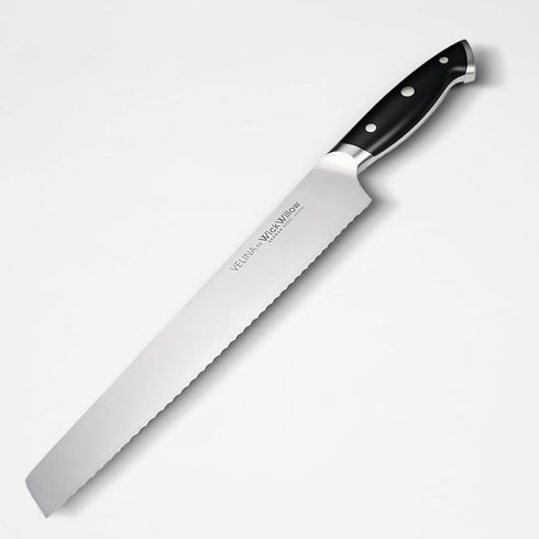 WICKWILLOW 10 Inch X50CrMoV15 Bread Knife German Steel Serrated Knife for Homemade Bread, Sourdough & Artisan Loaves