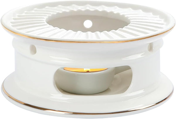 KAYCROWN Ceramic Teapot Warmer with Tealight Holder, Heater for Coffee, Milk, Tea, Candle Warmer (White)