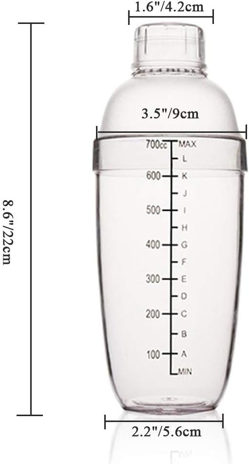 FEOOWV Plastic Cocktail Shaker, Hand Drink Mixer Boba Tea Shaker Cup with Scales, 24 oz / 700cc