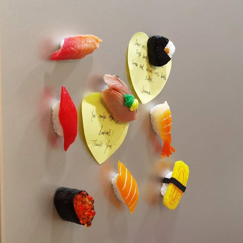 Cute Sushi Refrigerator Magnet Set - 10Pcs Fun Magnets for Fridge, Whiteboard - Fake Sushi Play Toys for Dollhouse,