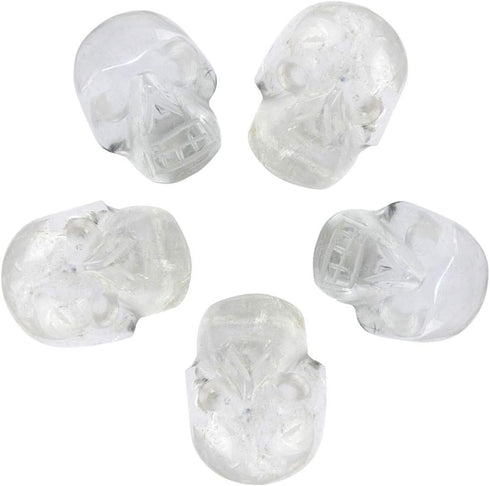mookaitedecor 1 Inch Rock Quartz Crystal Skull Sculpture, Set of 5, Hand Carved Gemstone