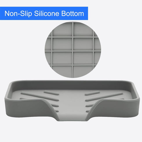 4.7" 3.6") Sponge Holder with Drain Spout, Silicone Sponge Tray for Kitchen Sink, Rubber Soap Dish for Shower Bathroom