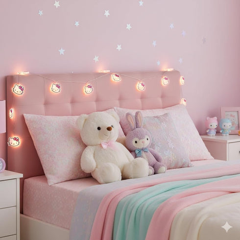 20ct 7 Silver Buffalo Hello Kitty Face with Pink Bow Decorative String Lights, Feet Long, Battery Powered (Batteries