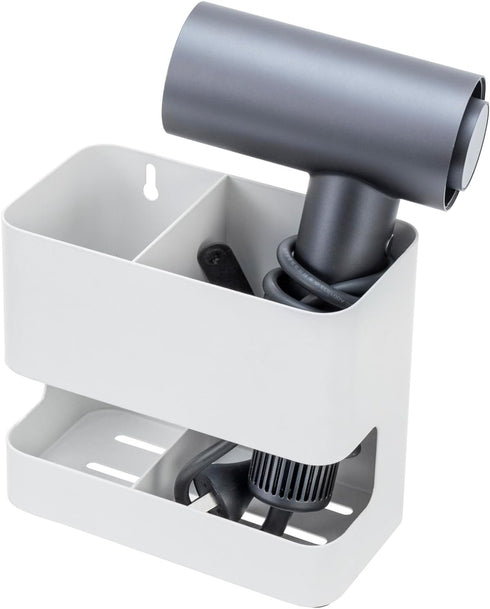MyGift Modern Wall Mounted White Metal Hair Styling Tools Holder - 2 Slots, Salon Hot Tool Organizer Rack