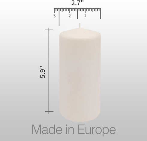 HomeLights Pillar Candles - 2.7x6 inch | 60 Hours Burning, 6 Count - White Unscented Smokeless Candles for Events