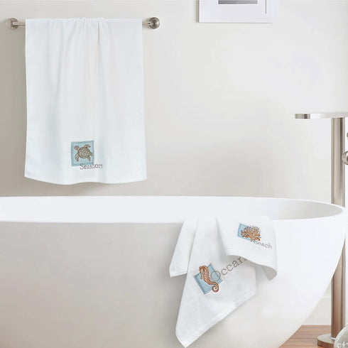 LIlianna 3 Set 100% 1 1 1 Starfish and Seashell Piece Towel Cotton | Bath Towel, Hand Towel, Washcloth | Supersoft