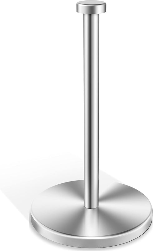VEHHE Paper Towel Holder Countertop, Standing Paper Towel Roll Holder for Kitchen Bathroom, Paper Towel Holder Stand with Weighted Base Suction Cups, Stainless Steel Paper Towel Holder (Silver) by VEHHE
