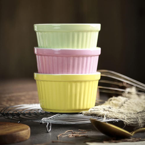 Ramekins 6oz Oven Safe, Creme Brulee and Souffle Dishes, Porcelain Baking Bowls, Set of 6, Pink