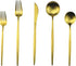 Gugrida Matte Gold 5-Piece Silverware Set, 18/10 Stainless Steel Satin Finish Kitchen Utensil Set, Dishwasher Safe