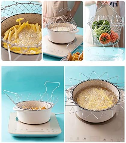 WAFJAMF Deep Fry Basket - 304 Stainless Steel Multi-Function Foldable Chef Cooking Strainer